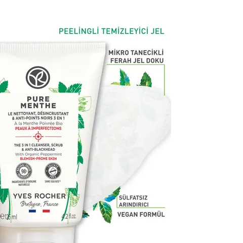 Yves Rocher Pure Menthe Peeling Face Wash Gel 125 ml