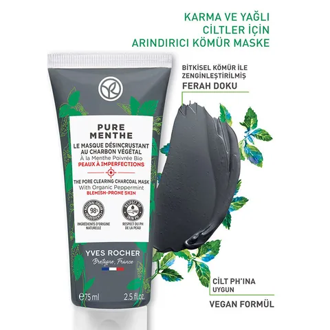 Yves Rocher Pure Menthe Anti-blackhead Charcoal Mask 75 ml